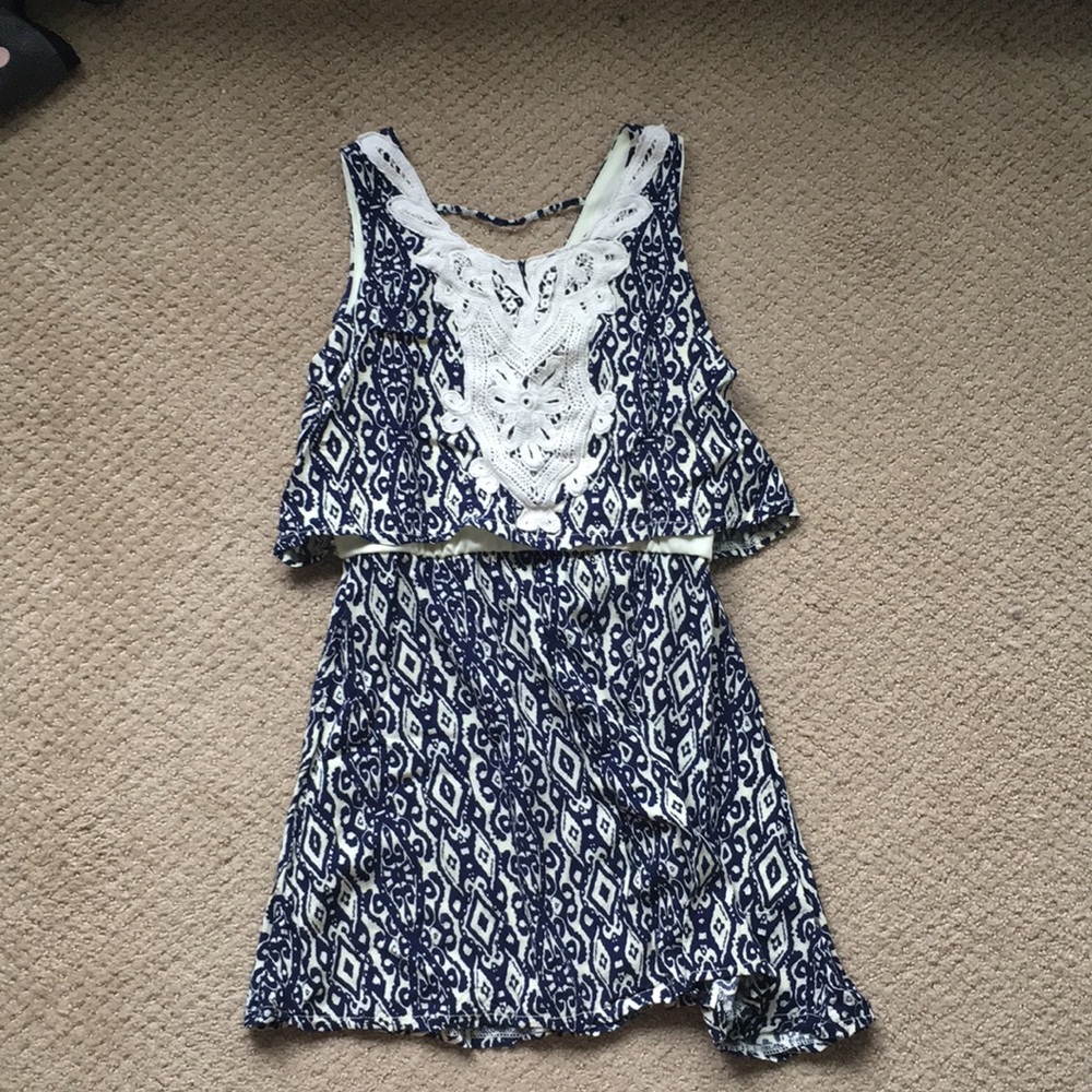 Navy Blue and cream flowy dress.